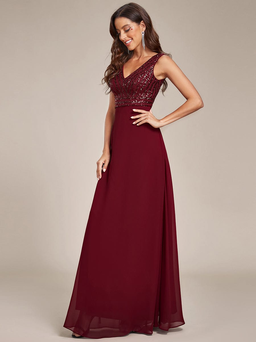 Chiffon & Sequin V-Neck Elegant Evening Gowns - Image 4