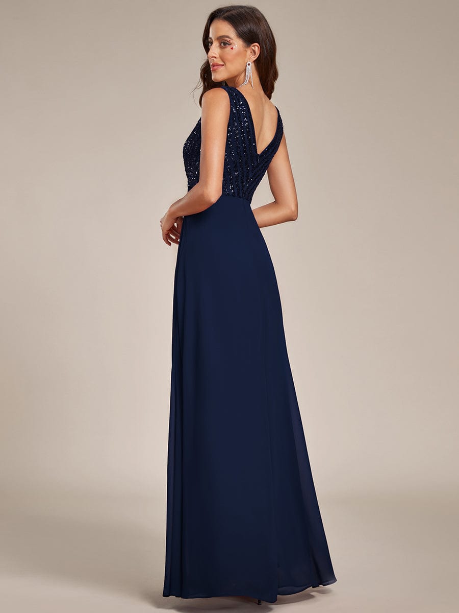 Chiffon & Sequin V-Neck Elegant Evening Gowns - Image 12
