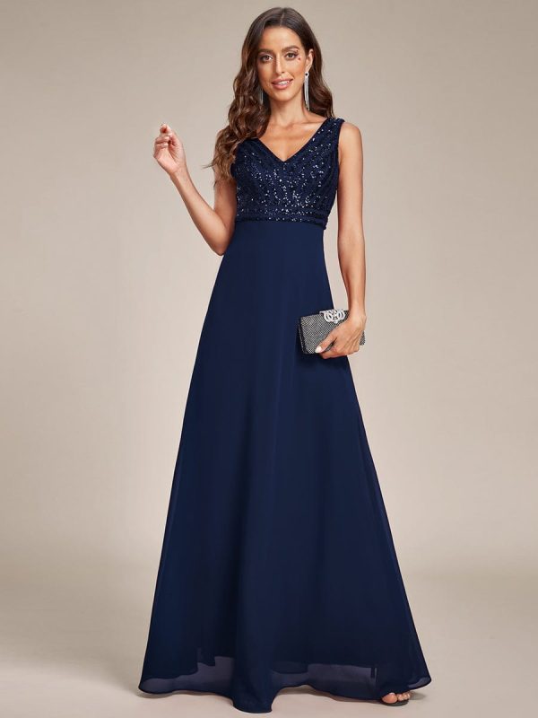Chiffon & Sequin V-Neck Elegant Evening Gowns - Image 11