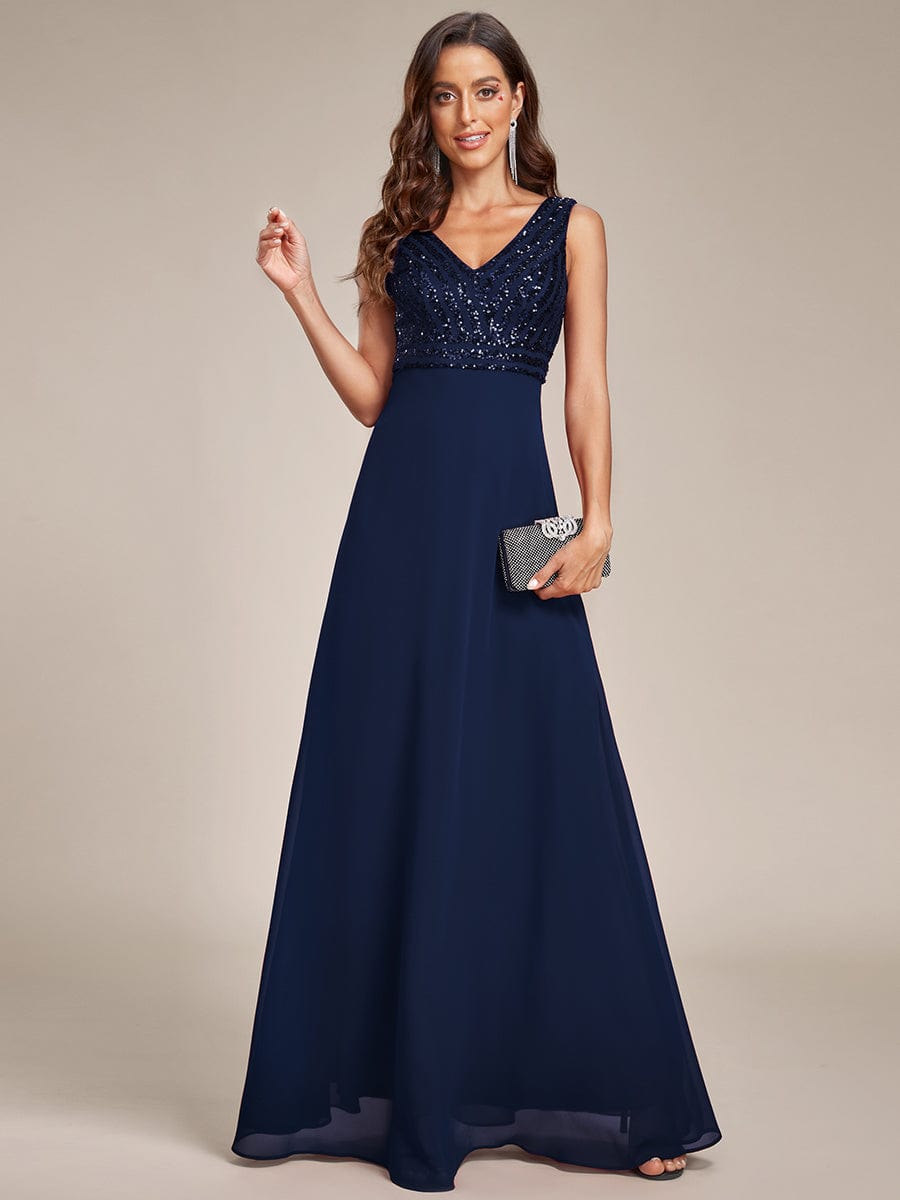 Chiffon & Sequin V-Neck Elegant Evening Gowns - Image 11