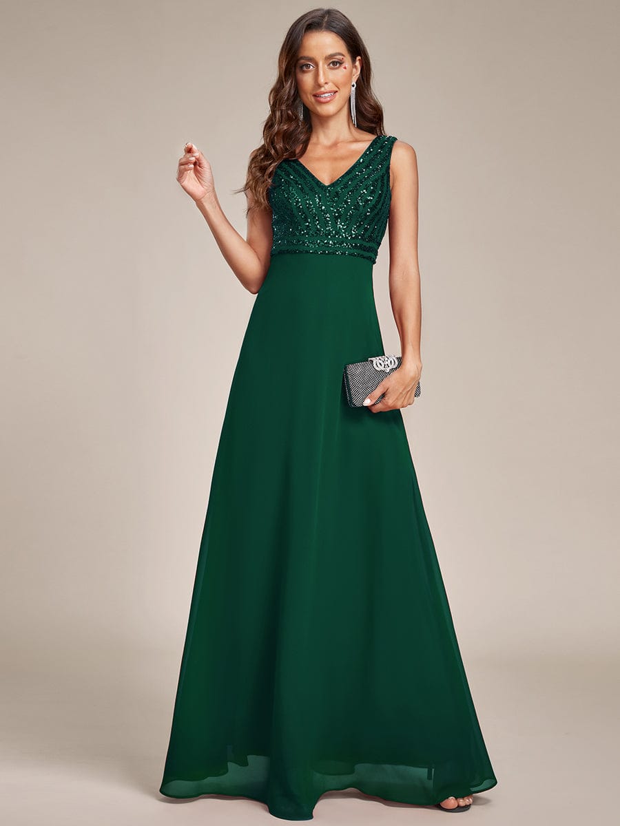 Chiffon & Sequin V-Neck Elegant Evening Gowns - Image 6