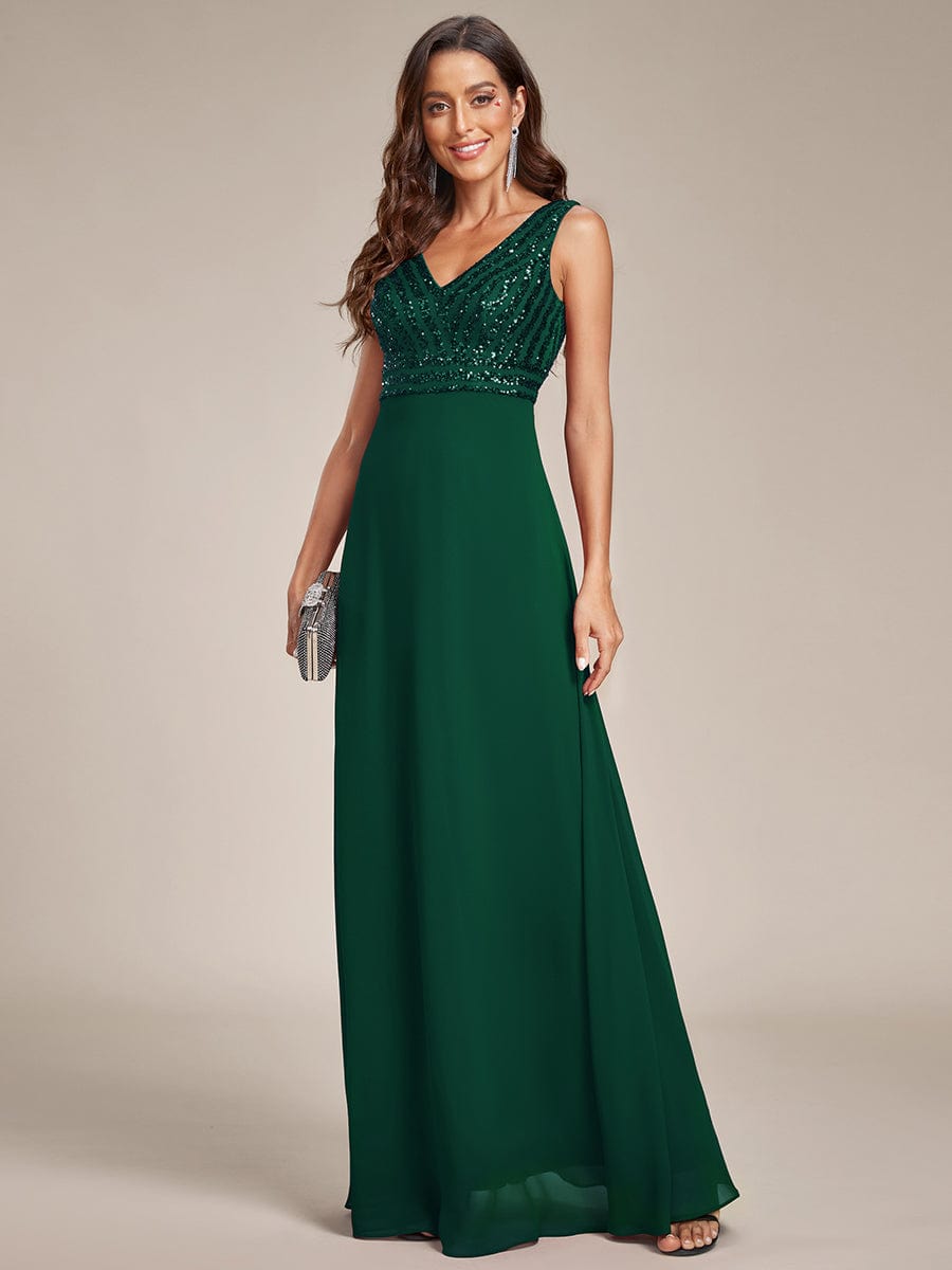 Chiffon & Sequin V-Neck Elegant Evening Gowns - Image 9