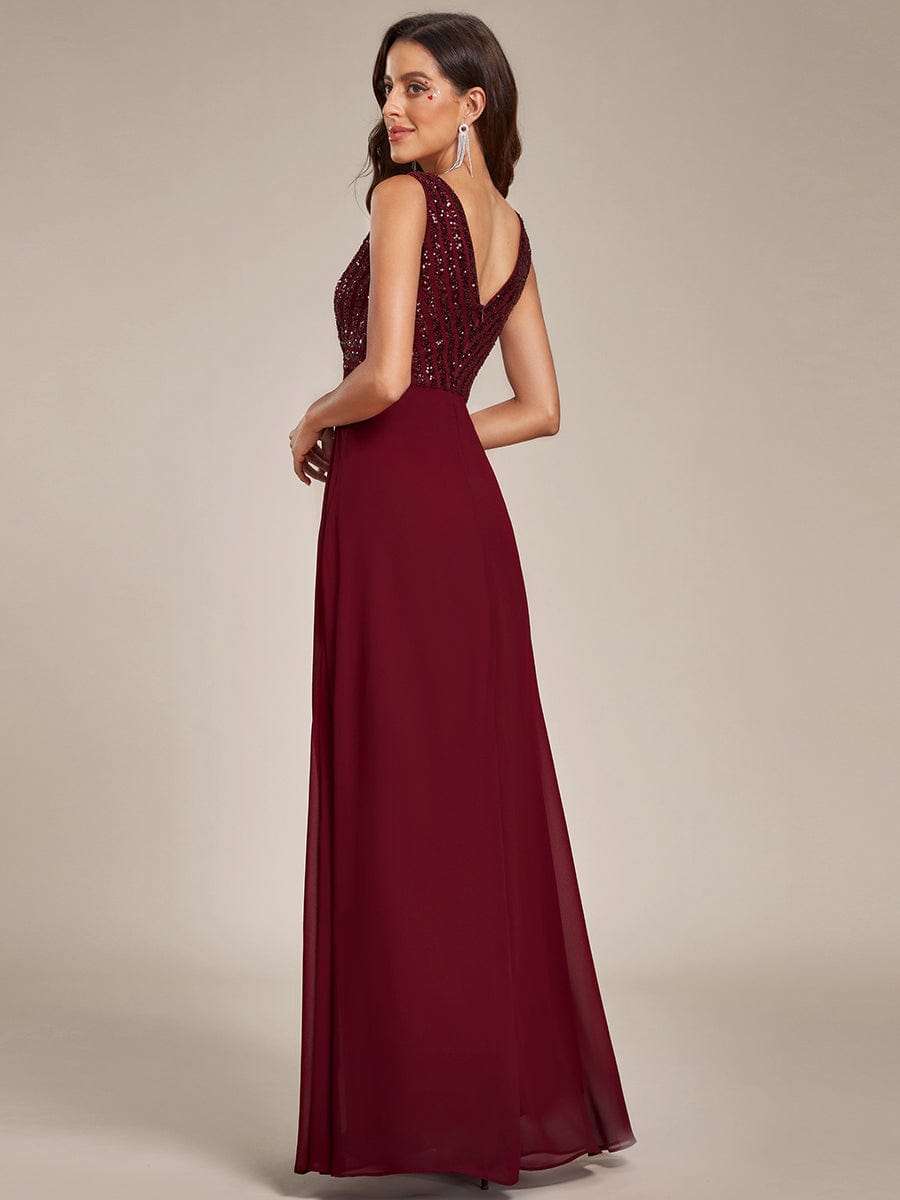 Chiffon & Sequin V-Neck Elegant Evening Gowns - Image 2