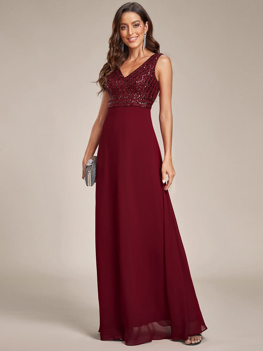 Chiffon & Sequin V-Neck Elegant Evening Gowns - Image 3