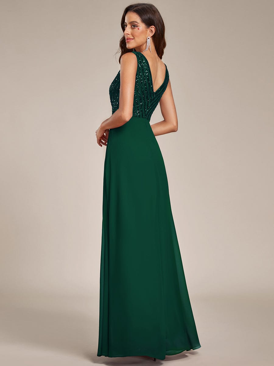 Chiffon & Sequin V-Neck Elegant Evening Gowns - Image 7