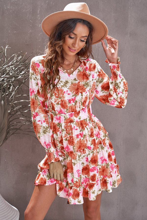Casual Print Knee Long Sleeve Tunic Dresses - Image 10
