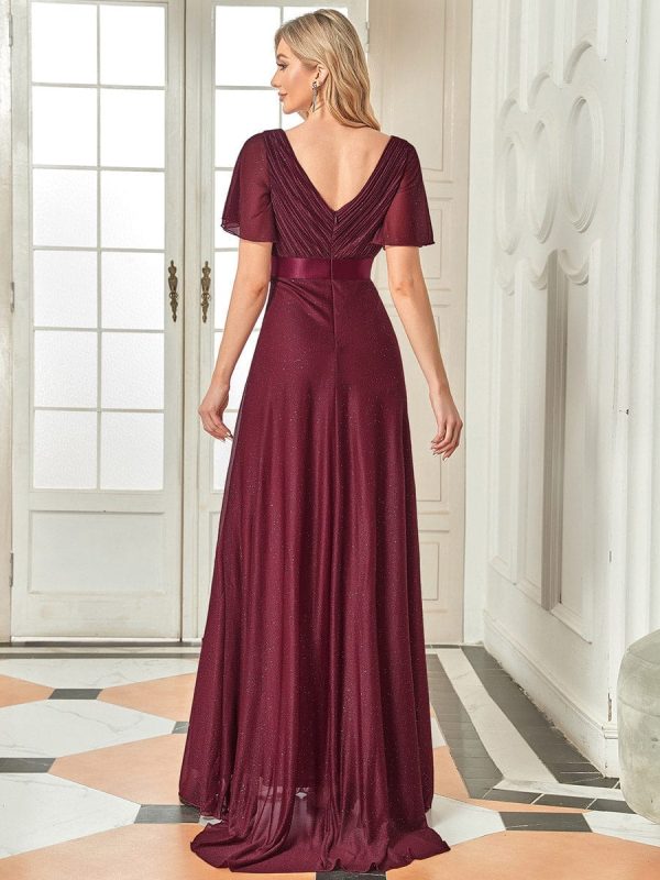 Adorable Plunging V-Neck Ribbon Belt Evening Gown - Image 2