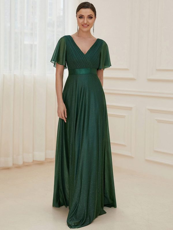 Adorable Plunging V-Neck Ribbon Belt Evening Gown - Image 11