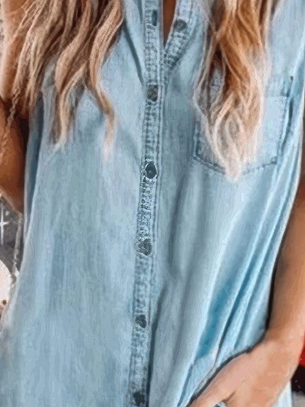 Denim Shirt Dress with Button Pockets - Image 6