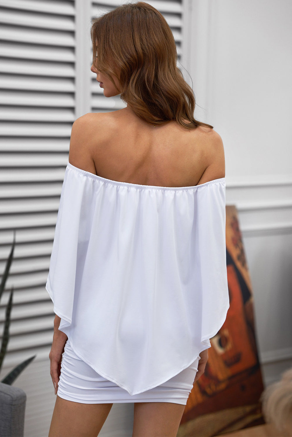 One shoulder Waisted Three-quarter Sleeve Dress - Image 3