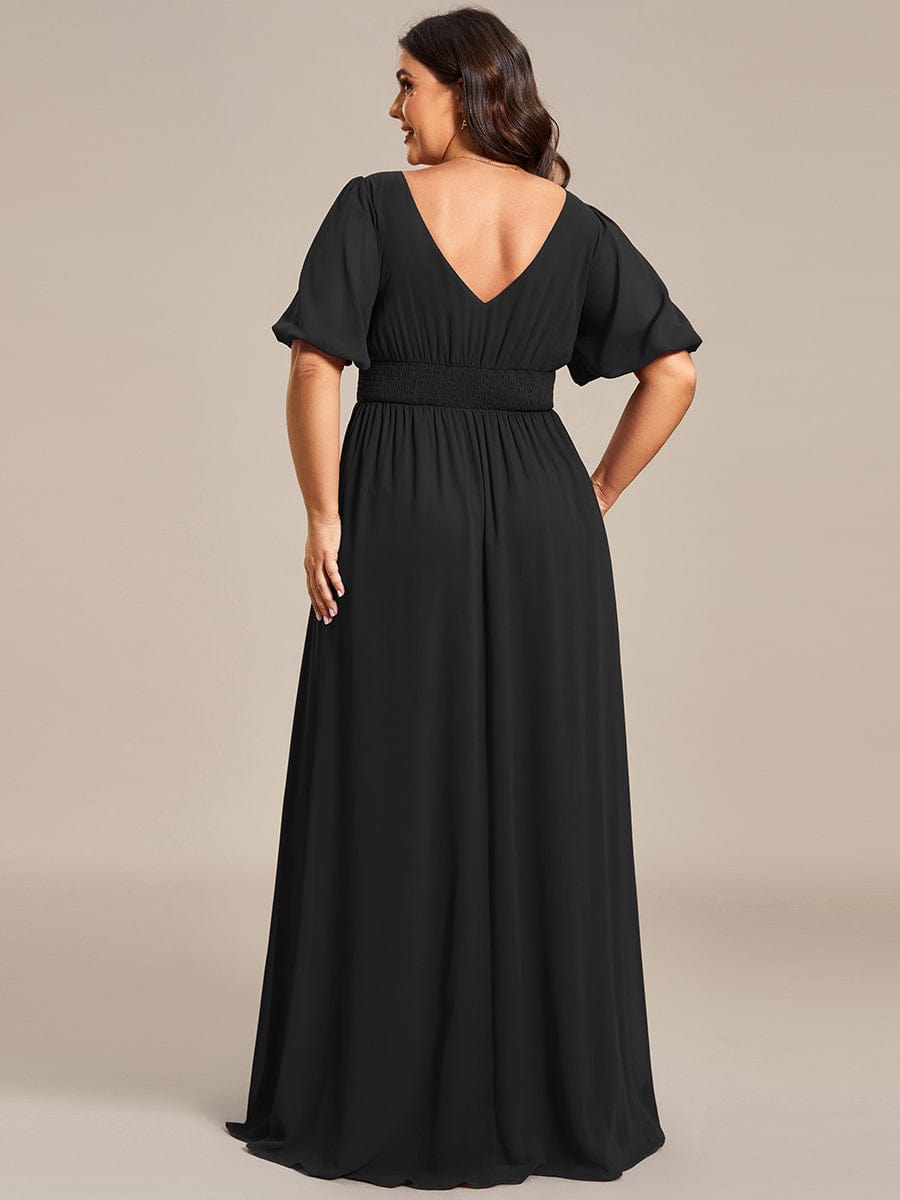 Elegant Deep V-Neck A-Line Bridesmaid Dress with Half Puff Sleeves - Image 12