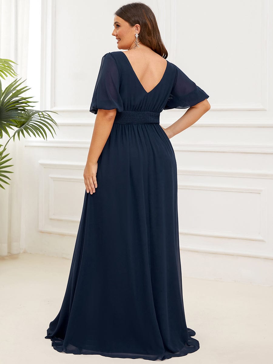 Elegant Deep V-Neck A-Line Bridesmaid Dress with Half Puff Sleeves - Image 8