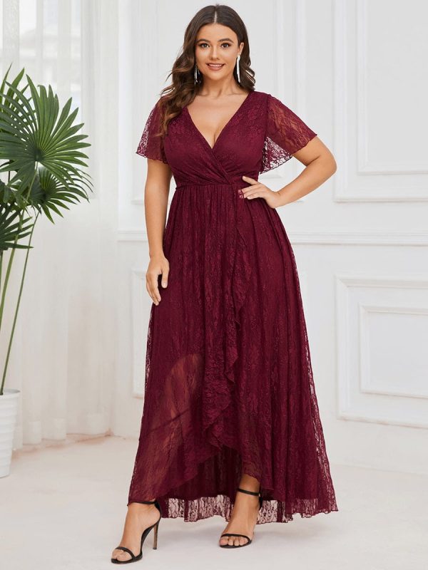 Elegant Deep V-Neck A-Line Evening Gown with Sheer Sleeves