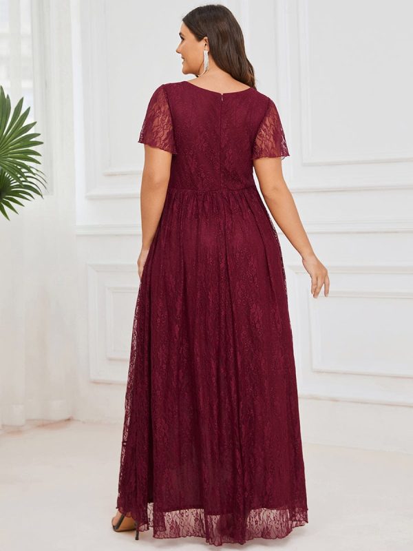 Elegant Deep V-Neck A-Line Evening Gown with Sheer Sleeves - Image 2