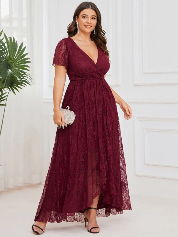 Elegant Deep V-Neck A-Line Evening Gown with Sheer Sleeves - Image 3