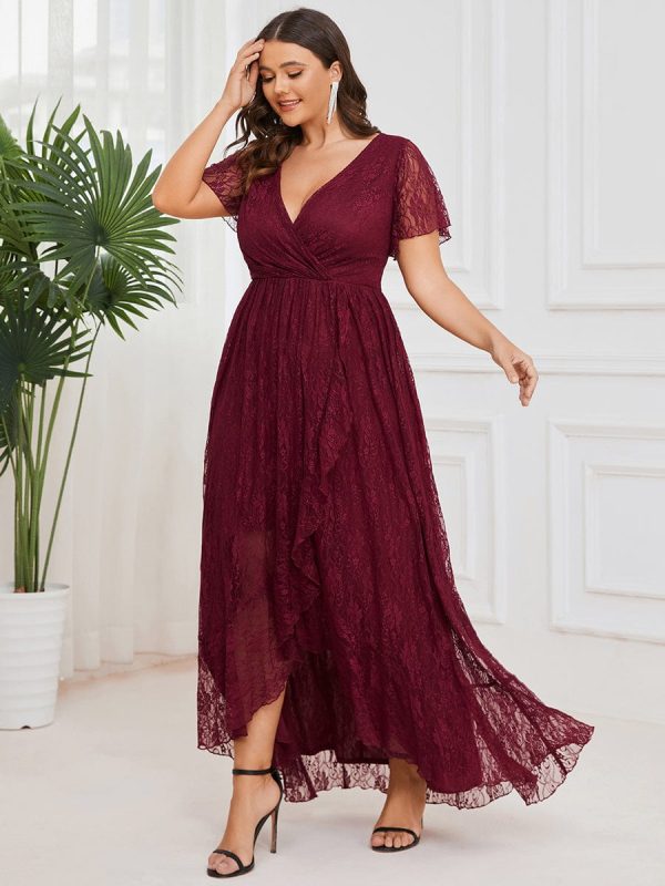 Elegant Deep V-Neck A-Line Evening Gown with Sheer Sleeves - Image 4