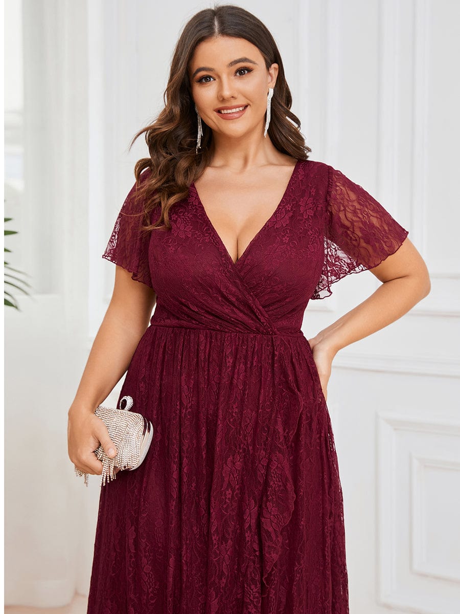 Elegant Deep V-Neck A-Line Evening Gown with Sheer Sleeves - Image 5