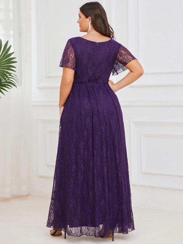Elegant Deep V-Neck A-Line Evening Gown with Sheer Sleeves - Image 7