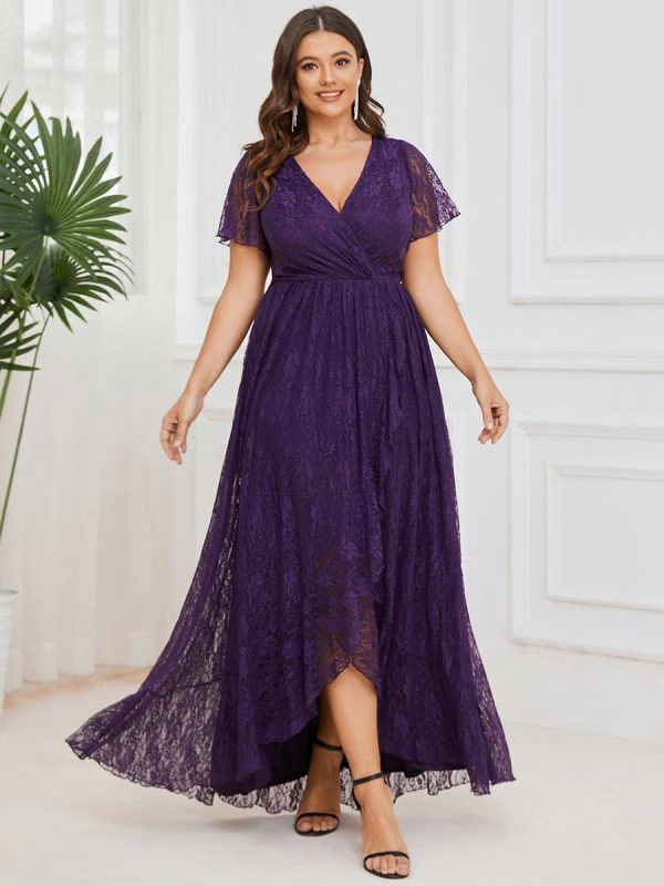Elegant Deep V-Neck A-Line Evening Gown with Sheer Sleeves - Image 9