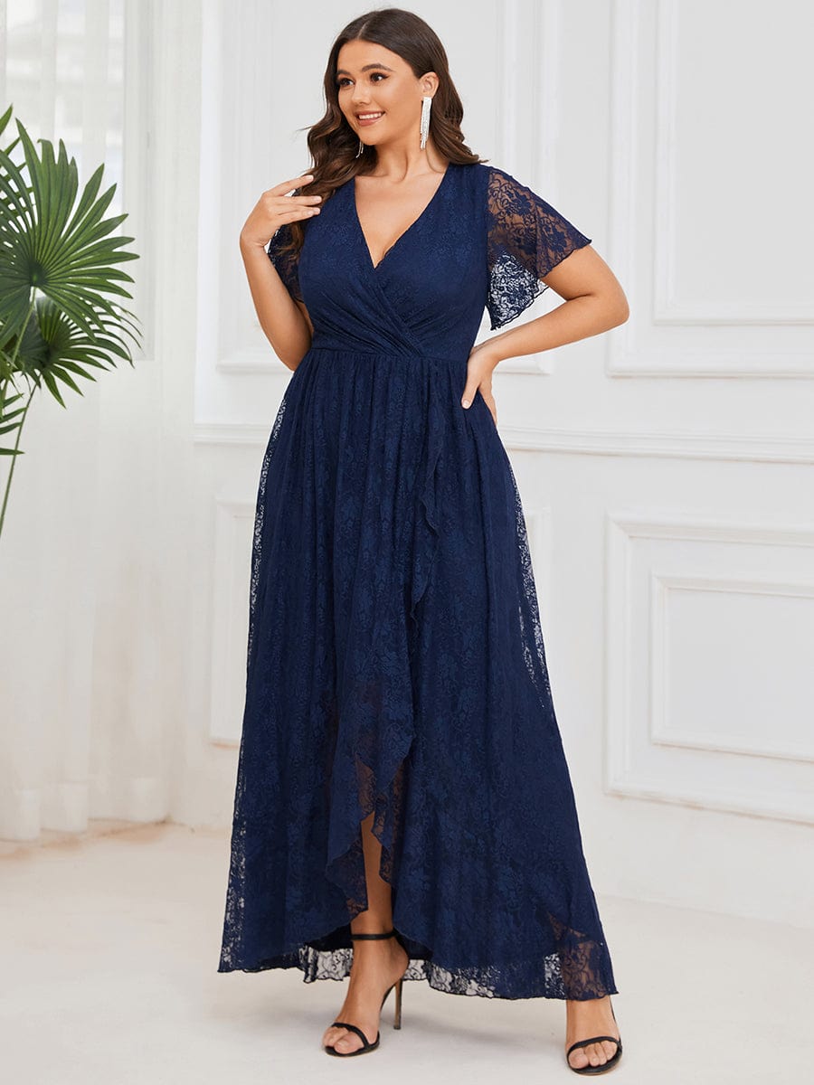 Elegant Deep V-Neck A-Line Evening Gown with Sheer Sleeves - Image 11