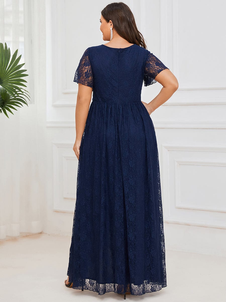 Elegant Deep V-Neck A-Line Evening Gown with Sheer Sleeves - Image 12