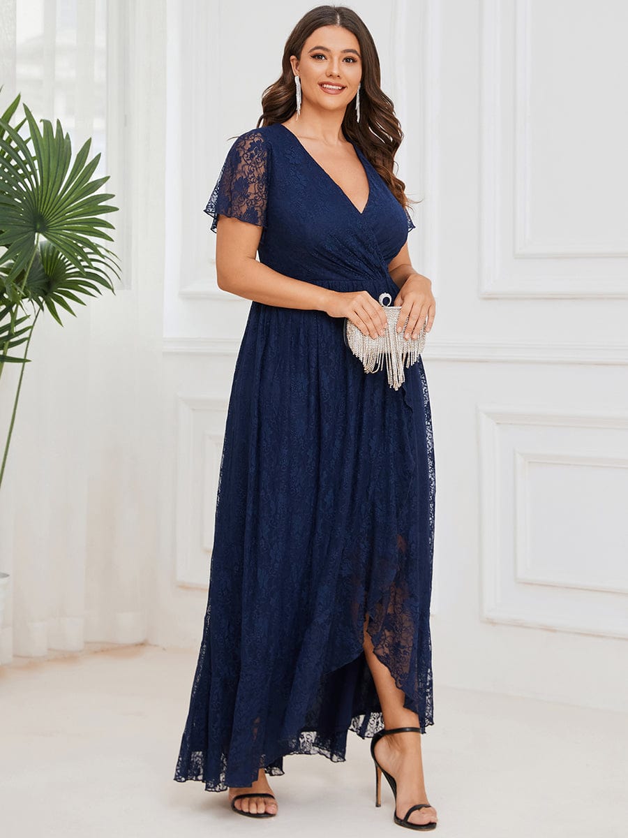 Elegant Deep V-Neck A-Line Evening Gown with Sheer Sleeves - Image 14