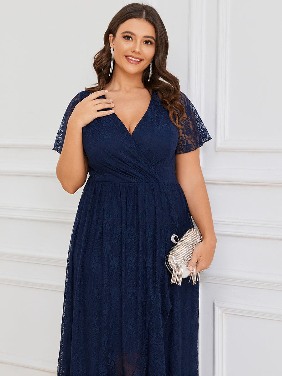 Elegant Deep V-Neck A-Line Evening Gown with Sheer Sleeves - Image 15