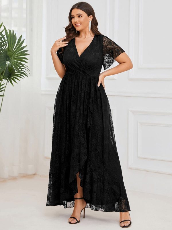 Elegant Deep V-Neck A-Line Evening Gown with Sheer Sleeves - Image 16