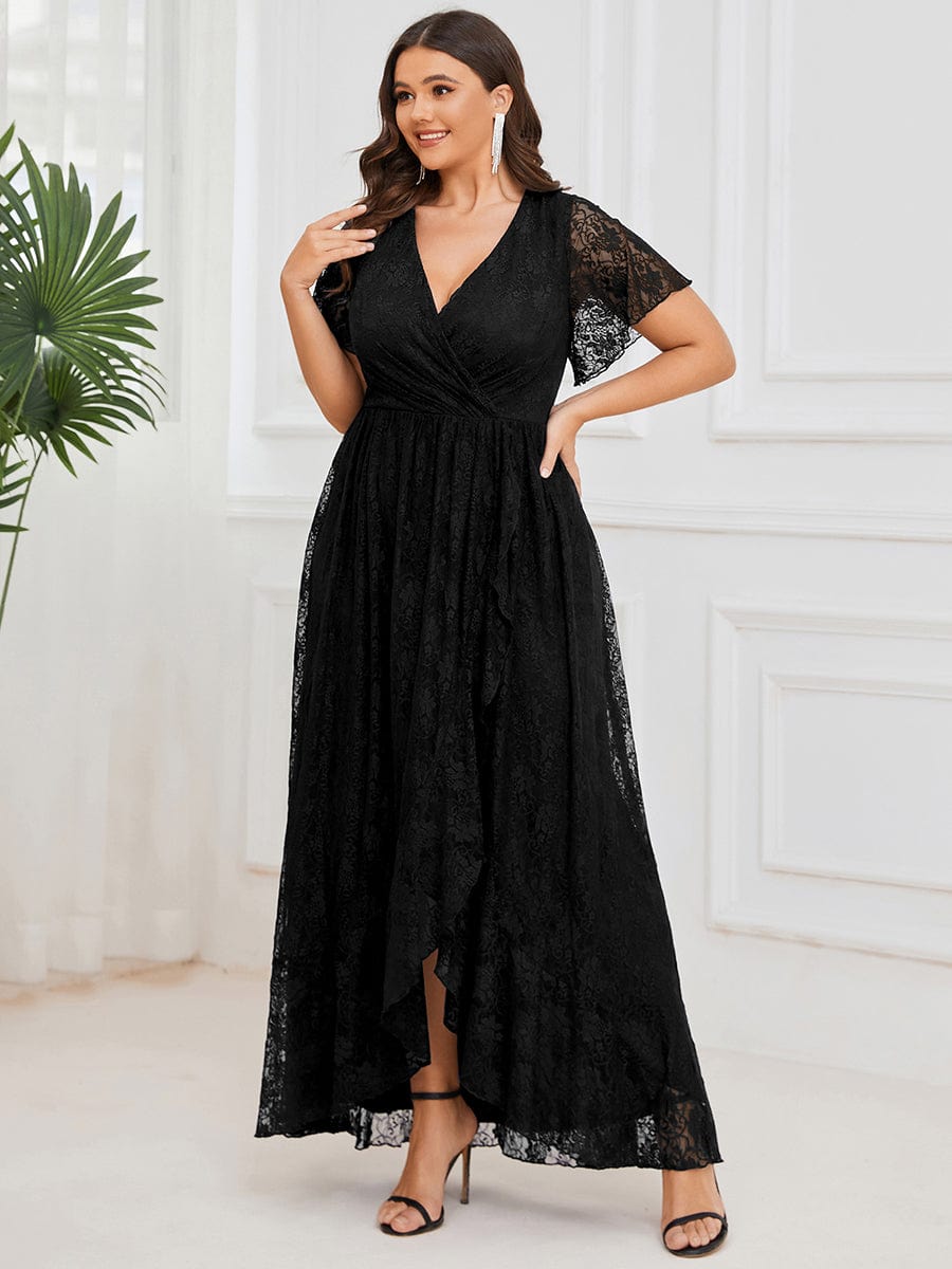 Elegant Deep V-Neck A-Line Evening Gown with Sheer Sleeves - Image 16