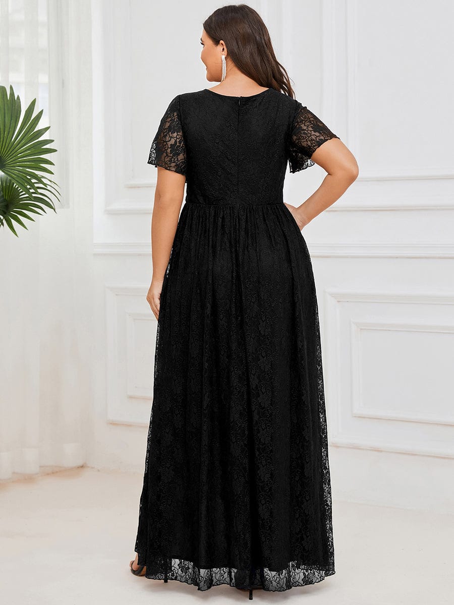 Elegant Deep V-Neck A-Line Evening Gown with Sheer Sleeves - Image 17