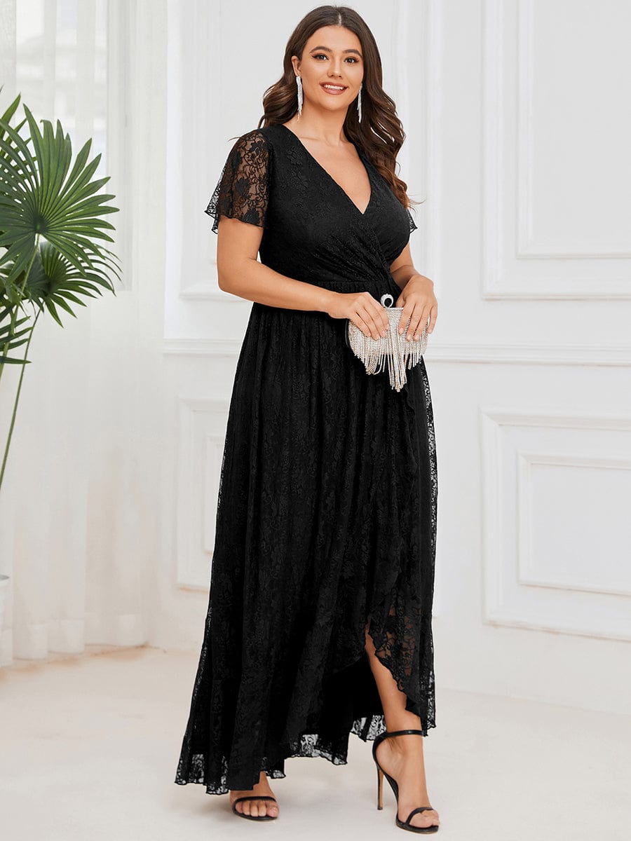 Elegant Deep V-Neck A-Line Evening Gown with Sheer Sleeves - Image 19