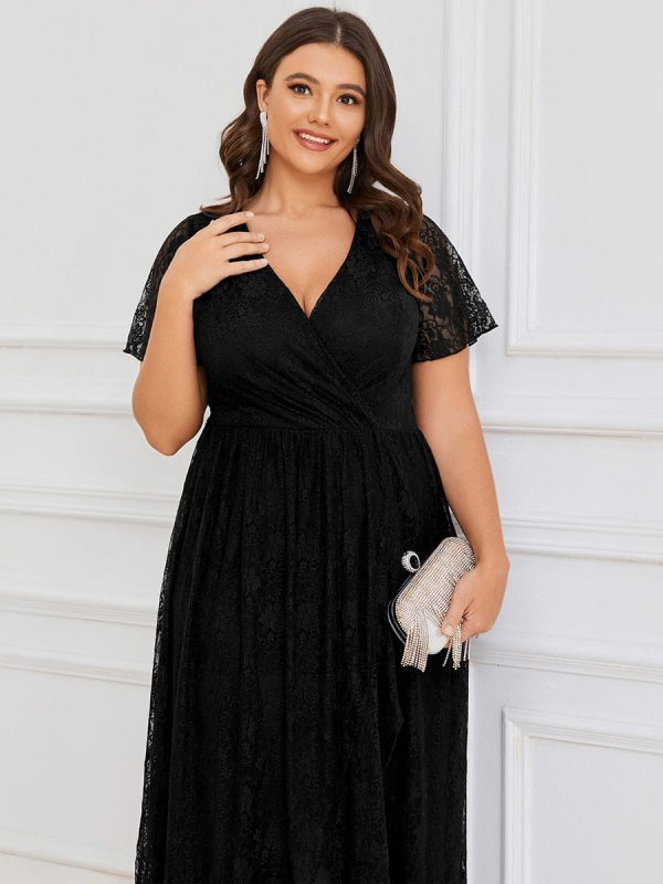 Elegant Deep V-Neck A-Line Evening Gown with Sheer Sleeves - Image 20