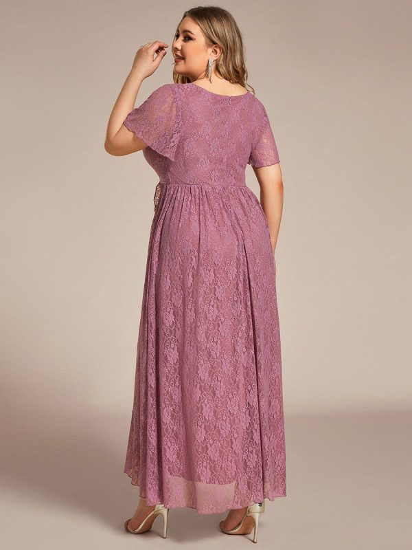 Elegant Deep V-Neck A-Line Evening Gown with Sheer Sleeves - Image 25