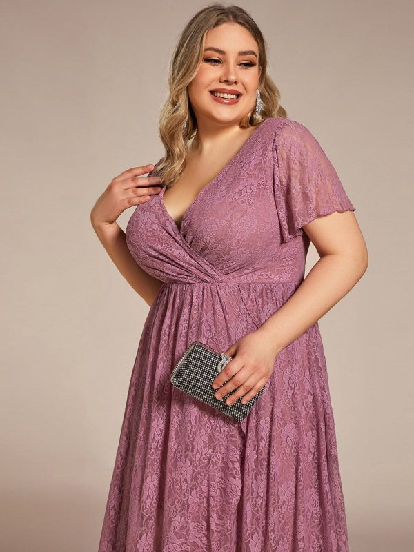 Elegant Deep V-Neck A-Line Evening Gown with Sheer Sleeves - Image 28