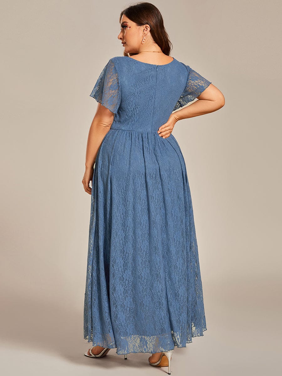 Elegant Deep V-Neck A-Line Evening Gown with Sheer Sleeves - Image 33