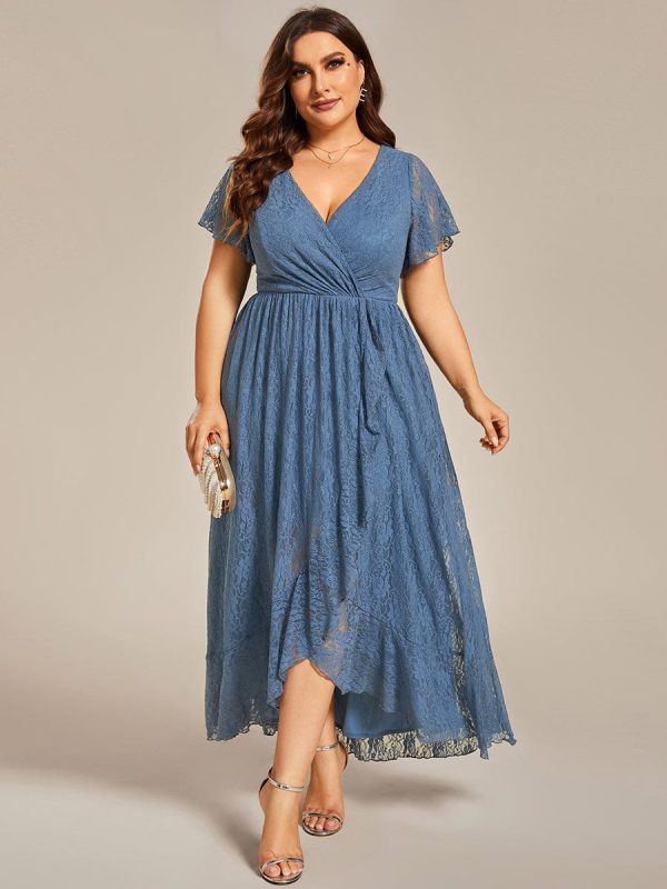 Elegant Deep V-Neck A-Line Evening Gown with Sheer Sleeves - Image 35