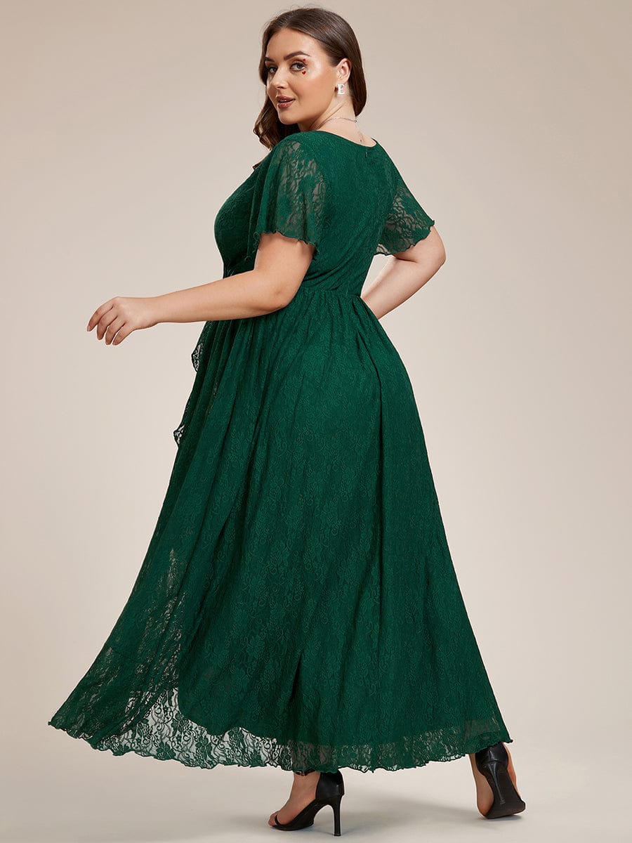 Elegant Deep V-Neck A-Line Evening Gown with Sheer Sleeves - Image 37