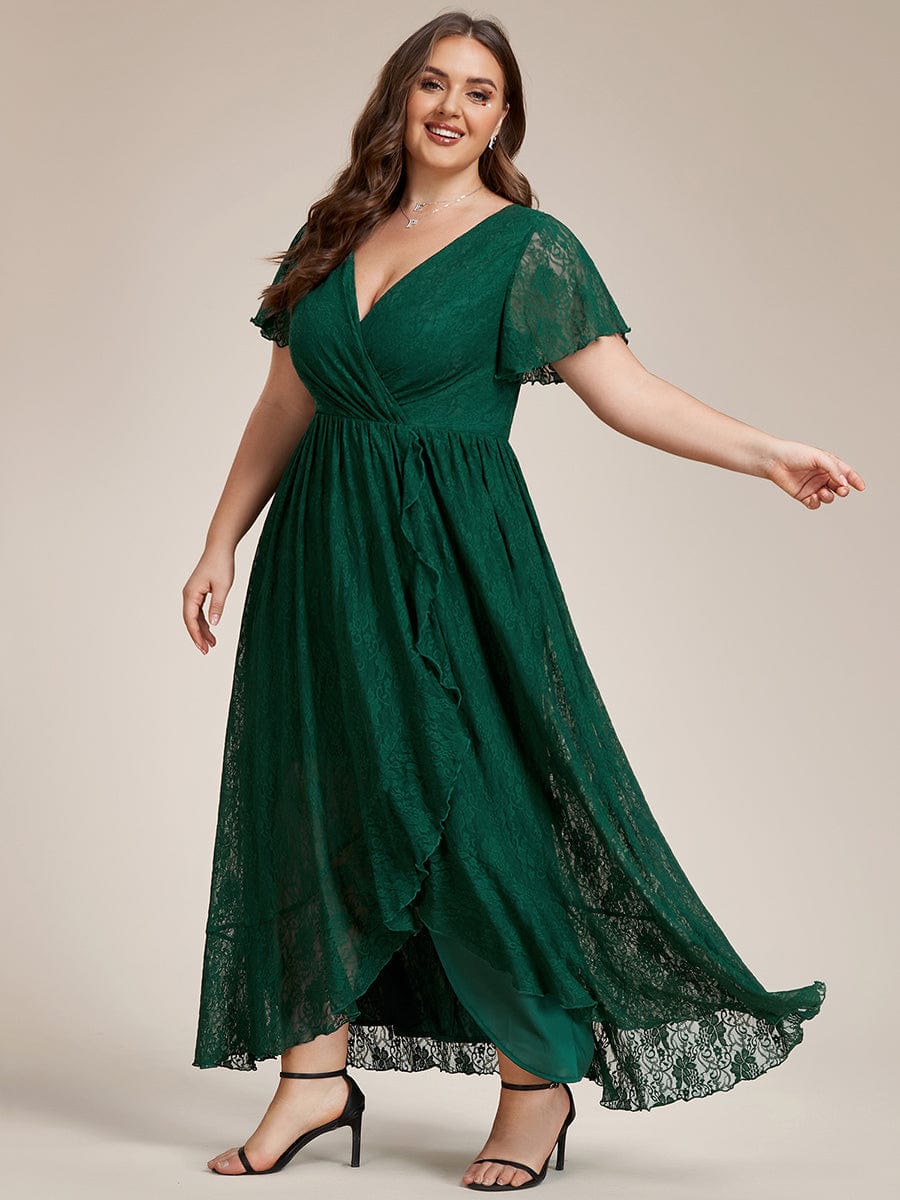 Elegant Deep V-Neck A-Line Evening Gown with Sheer Sleeves - Image 38