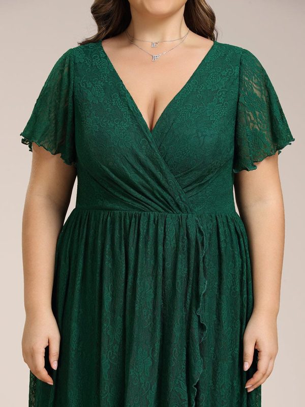 Elegant Deep V-Neck A-Line Evening Gown with Sheer Sleeves - Image 40