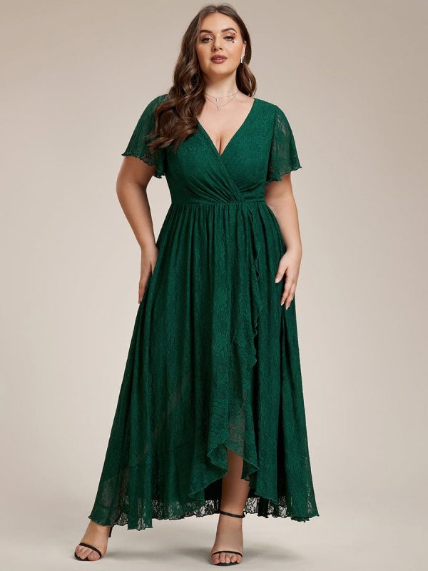 Elegant Deep V-Neck A-Line Evening Gown with Sheer Sleeves - Image 43