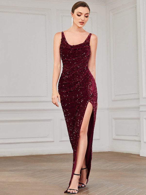 Elegant Deep V Neck Sleeveless Evening Gown with Leg Split - Image 21