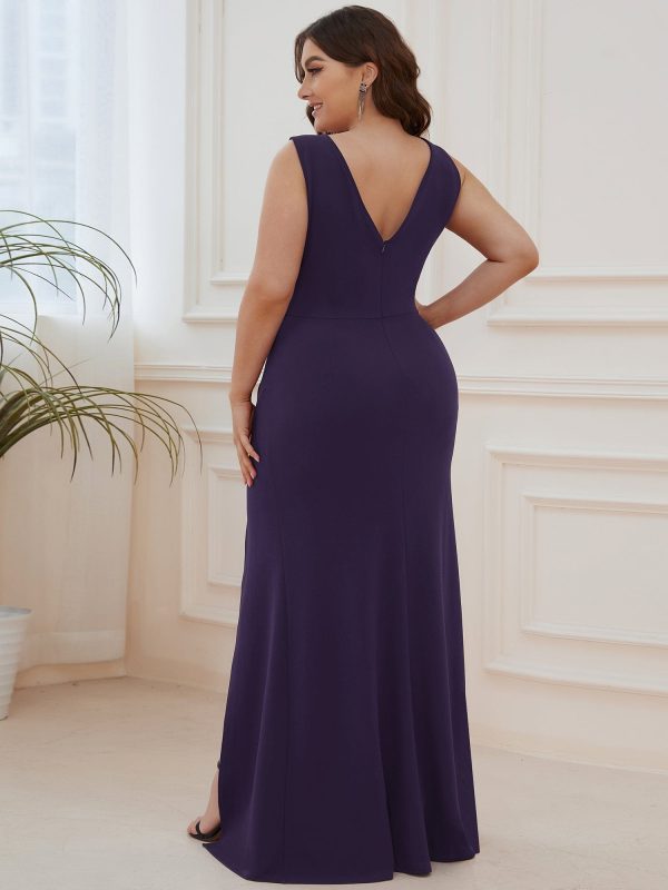 Elegant Deep V-Neck Split Pencil Evening Dress for Plus Sizes - Image 35