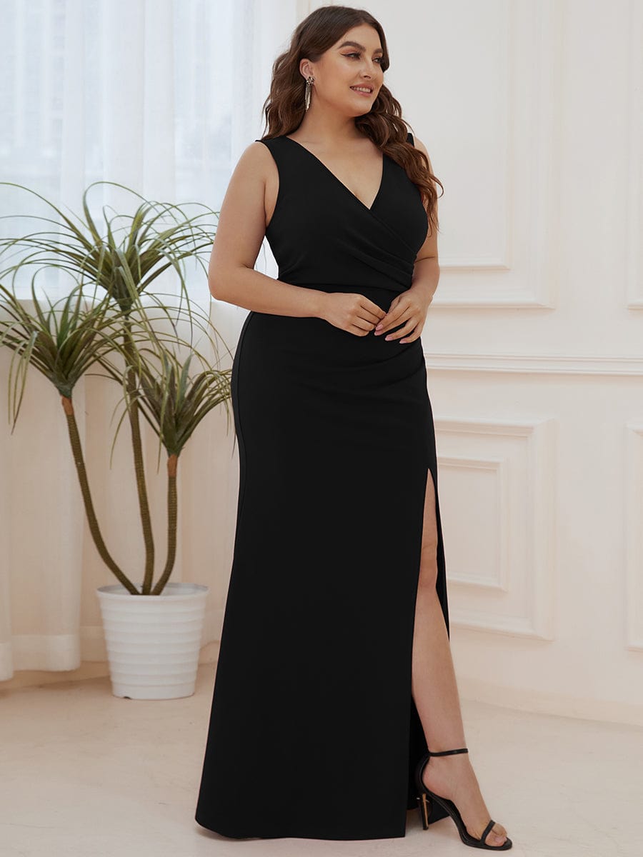Elegant Deep V-Neck Split Pencil Evening Dress for Plus Sizes - Image 7