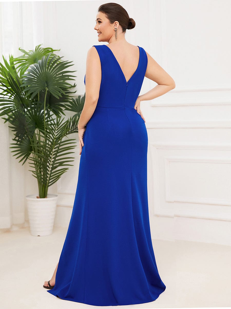 Elegant Deep V-Neck Split Pencil Evening Dress for Plus Sizes - Image 19