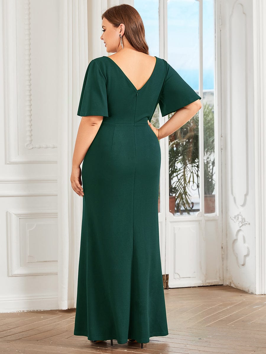 Elegant Fishtail Evening Gown with Ruffles Sleeves and Thigh-High Split - Image 16