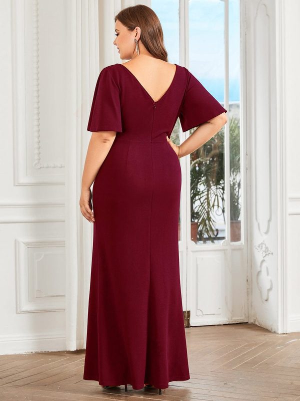 Elegant Fishtail Evening Gown with Ruffles Sleeves and Thigh-High Split - Image 9
