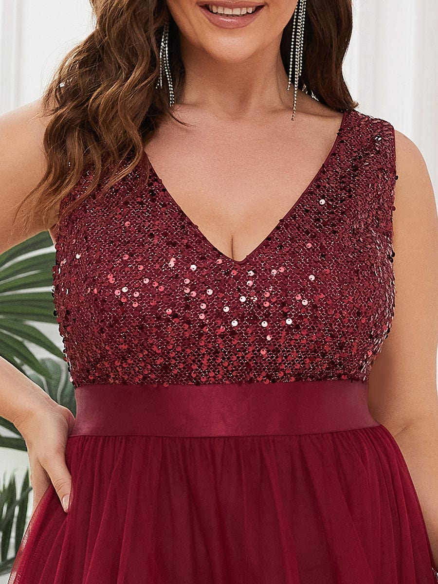 Elegant Glittery Plus Size Evening Dress with Chic Asymmetrical Deep V-Neck Hem - Image 10