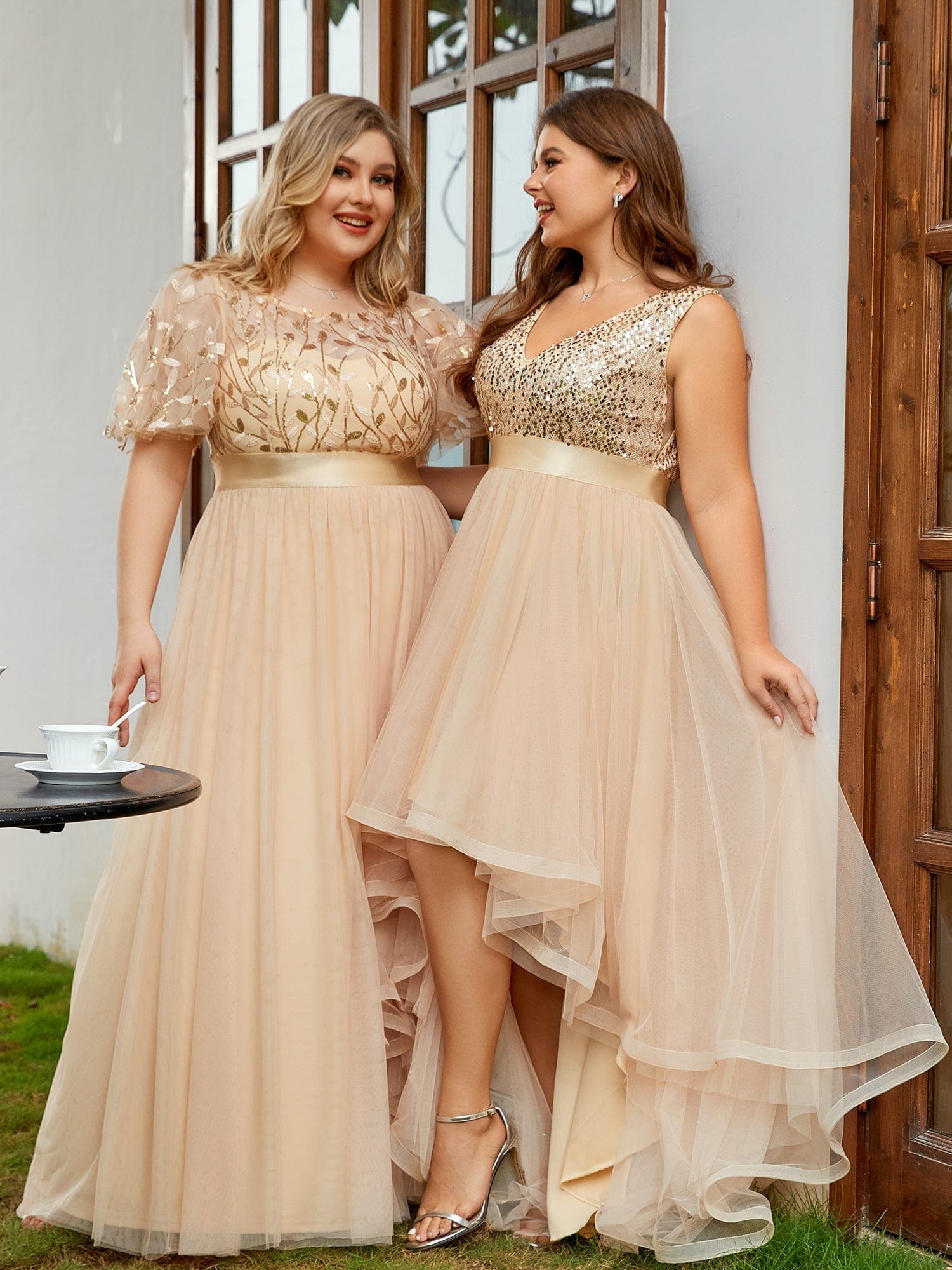 Elegant Glittery Plus Size Evening Dress with Chic Asymmetrical Deep V-Neck Hem - Image 30