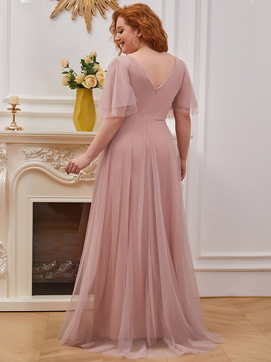 Elegant Golden Stamped Ruffle Sleeve Evening Gown - Image 51