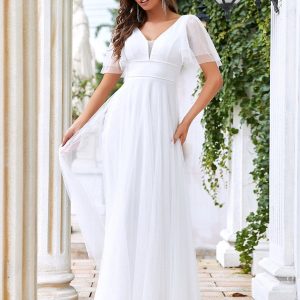 Elegant Golden Stamped Ruffle Sleeve Evening Gown